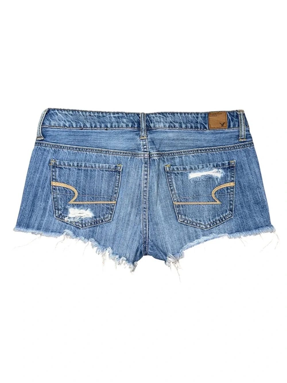 VTG Y2K American Eagle Low Rise Micro Mini Jean Booty Shorts Denim Sz 6 Festival